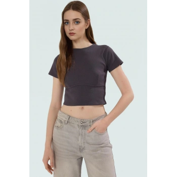 Rahat Pamuklu Kaşkorse Crop Bluz Bisiklet Yaka Kısa Kol Yazlık Ve Şık