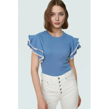 Rahat Pamuklu Örme Bluz Kadın Yazlık Bisiklet Yaka Fitted Basic Kaliteli İşçilik Ve Şık