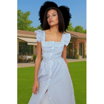 Rahat Pamuklu Yazlık Midi Elbise Fırfırlı Detaylar Casual Kombin Mükemmel Uyum Şık Görünüm