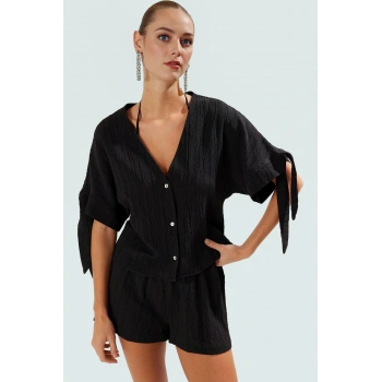 Rahat Plaj Takımı Kısa Bluz Şort 99 Polyester Dokuma Kumaş Özenle Seçilmiş Kullanım