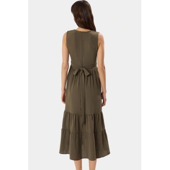 Rahat V Yaka Midi Elbise Polyester Dokuma Kumaş Yazlık Günlük Stil Kullanım İçin