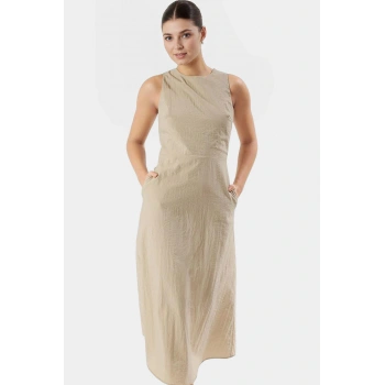 Rahat ve Şık A Line Midi Elbise Nefes Alan Polyester Kumaş Bisiklet Yaka Zarifane Tasarım