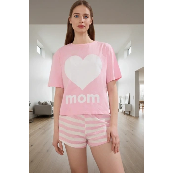 Rahat ve Şık Çizgili Kadın Pijama Takımı %100 Pamuk Kısa Kollu Yüksek Kalite
