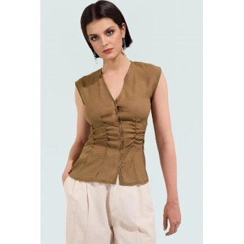 Rahat ve Şık Kolsuz Bluz Renk V Yaka Fitted Kalıp Yazlık Kullanım Profesyonel Görünüm