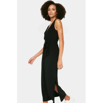 Rahat ve Şık Örme Midi Elbise V Yaka A Line Kuşaklı Özenle Seçilmiş Profesyonel Görünüm