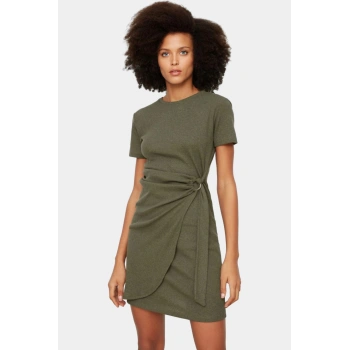 Rahat ve Şık Örme Mini Elbise Bisiklet Yaka Bağlama Detayı Uzun Ömürlü Trend Tasarım