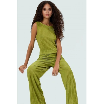 Rahat ve Şık Pilise Örme Pantolon Bluz Takım Polyester Özenle Seçilmiş Konforlu Kesim