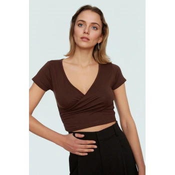 Rahat ve Şık Viskoz Bluz Kruvaze Crop V Yaka Fitted Modern Stil Konforlu Kesim