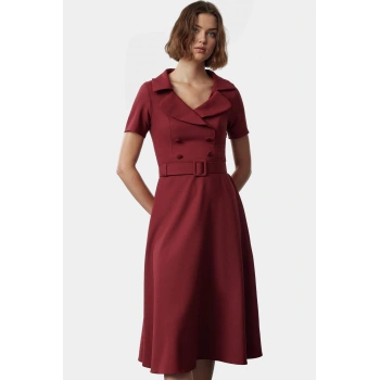 Rahat ve Şık Yazlık Elbise Balon Kollu Skater Kalıp Midi Boy Dayanıklı Malzeme