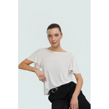 Rahat Viskoz Bluz Büzgülü Kollar Bisiklet Yaka Regular Kalıp Yazlık Şık Görünüm Modern Stil