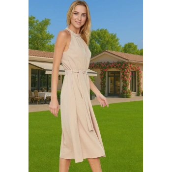 Rahat Viskoz Dokuma A Kesim Midi Elbise Kuşak Detayı ile Konforlu Kesim Şık Görünüm Seçkin Malzeme