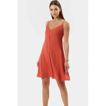 Rahat Viskoz Mini Elbise V Yaka Düğmeli Shift Kalıp Günlük Kullanım İçin Modern Stil