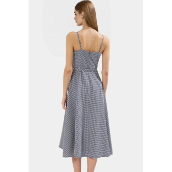 Rahat Yazlık A Kesim Kareli Elbise Polyester Elastan Dokuma Kumaş Seçkin Malzeme Uzun Ömürlü