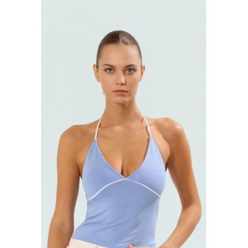 Rahat Yazlık Bluz Renk Likralı Penye Havuz Yaka İnce Askılı Konforlu Kesim