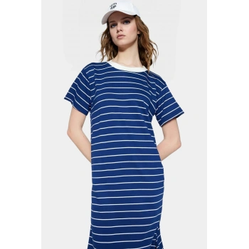 Rahat Yazlık Çizgili Maxi Elbise Polyester Pamuk Karışımı Premium Kalite Yüksek