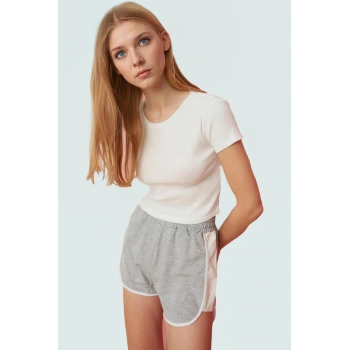 Rahat Yazlık Kadın Bluz Bisiklet Yaka Kısa Kol Örme Kumaş Fitted Yüksek Kalite