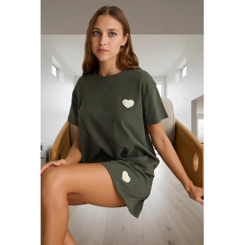 Rahat Yazlık Pijama Takımı Pamuklu Örme Renk Kalp Detaylı 2’li Günlük Kullanım İçin