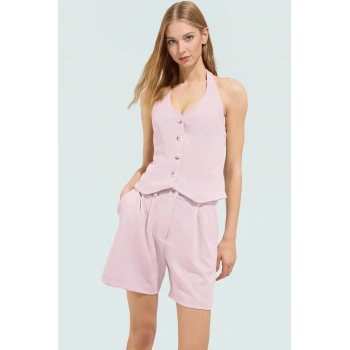 Rahat Yazlık Yelek Şort Takımı Finike Dokuma ve Çizgili Desen Günlük Kullanım İçin