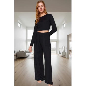 Rahatlığıyla Büyüleyecek Pijama Takımı Viskon Örme Geniş Paça Yüksek Bel Kalite