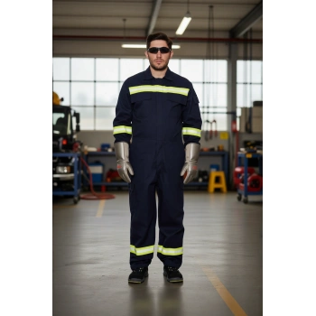 Reflektörlü Koyu İş Güvenliği Tulumu Alev Almaz Tulum Koruyucu Antistatik Yüksek Risk Alanlarına
