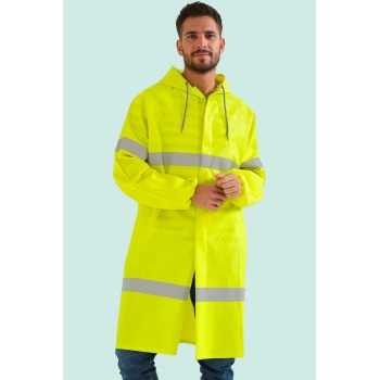Reflektörlü Yağmurluk İş Güvenliği 1800 Yerli Diz Altı Pardesü Geçirmez Fosforlu Kıyafeti