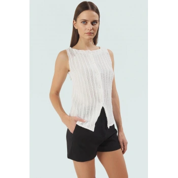 Regular Bluz Gofre Örme Kumaş Kayık Yaka Günlük Kullanım Kaliteli İşçilik