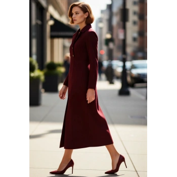 Regular Günlük Finike Dokuma Ceket Yaka Truvakar Kol Kruvaze Maxi Boy Tesettür Elbise