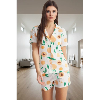 Regular Kalıp %100 Pamuk Homewear Pijama Takımı Kısa Kollu Meyve Desenli Profesyonel Görünüm