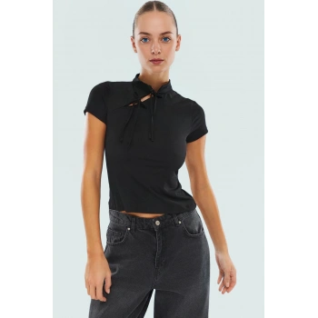 Regular Kalıp Kısa Kollu Polyester Elastan Örme Bluz Casual Şıklığı Zarifane Tasarım Uzun Ömürlü