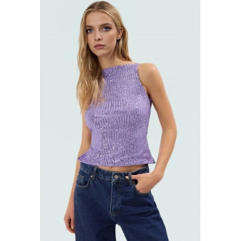 Regular Kalıp Kolsuz Bluz 100% Polyester Payetli Yazlık Şık Dayanıklı Malzeme Yüksek Kalite