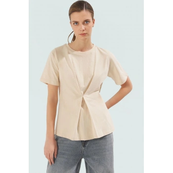 Regular Kalıp Örme Bluz Bisiklet Yaka Kısa Kol 100 Pamuk Yazlık Rahat Kullanım