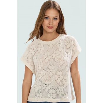 Regular Örme Bluz Bisiklet Yaka Jakarlı Desen Yazlık Özel Tasarım Premium Kalite