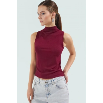 Regular Örme Bluz Dik Yaka Kolsuz Fitted Kalıp Günlük Yüksek Kalite Dayanıklı Malzeme