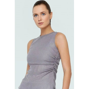 Regular Pamuklu Bluz Asimetrik Tül Kayık Yaka Yazlık Şık ve Rahat Yüksek Kalite