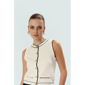 Renk Bloklu Triko Bluz Regular Kesim Kolsuz Yazlık Casual Premium Kalite Özel Tasarım