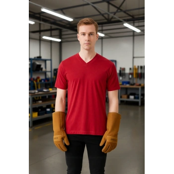 Safe@work V Yaka Kısa Kol Tshırt Bordo
