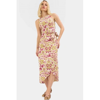 Şal Desenli Viskoz Midi Elbise A Kesim Günlük Yazlık Rahat Ve Şık Dayanıklı Malzeme