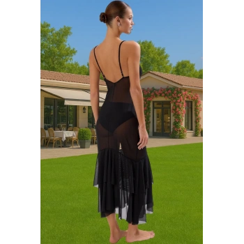 Şeffaf Örme Maxi Plaj Elbisesi V Yaka Yazlık Polyester Uzun Ömürlü Zarifane Tasarım Trend Tasarım