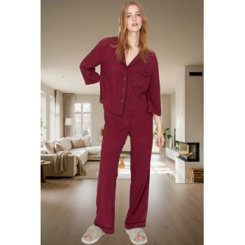 Shally Dokuma Viskon Pijama Takımı Kışlık Rahat Kalıp Dayanıklı Malzeme Profesyonel Görünüm