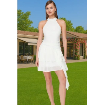 Şifon A Kesim Fırfırlı Mini Abiye Elbise Modern Stil Uzun Ömürlü Modern Stil Premium Kalite