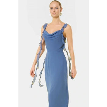 Şifon A Kesim Midi Elbise Büzgülü Kolsuz Yazlık Özenle Seçilmiş Profesyonel Görünüm