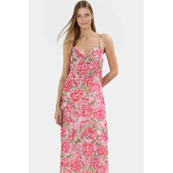 Şifon A line Midi Elbise Çiçek Desenli Yazlık Günlük Tarz Dayanıklı Malzeme Kaliteli İşçilik