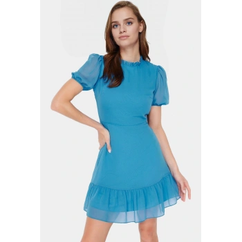 Şifon A Line Mini Elbise Balon Kol Yazlık Günlük Rahat Ve Şık Kullanım Özel Tasarım