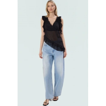 Şifon Bluz V Yaka Kısa Kollu Regular Basic Tasarım Kaliteli İşçilik Dayanıklı Malzeme