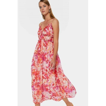 Şifon Maxi Elbise Çiçek Desenli Astarlı Yazlık Premium Kalite Konforlu Kesim Kaliteli İşçilik