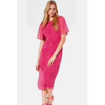 Şifon Midi Elbise A line Kalıp Melek Kol Hayvan Desenli Yazlık Zarifane Tasarım Seçkin Malzeme