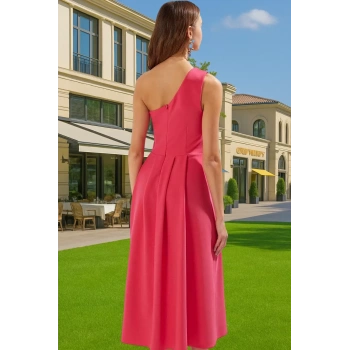 Şık A Kesim Tek Omuz Midi Polyester Elbise Rahat Kullanım Yüksek Kalite Zarifane Tasarım