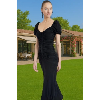 Şık Agraflı Midi Örme Elbise Dar Kalıp Polyester Yazlık Modern Stil Şık Görünüm Zarifane Tasarım