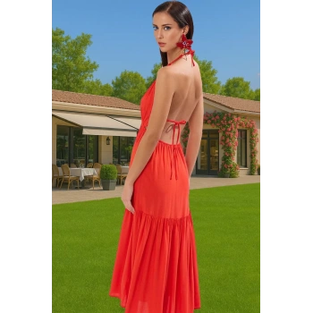 Şık Aksesuarlı Batik Desenli Viskoz Maxi Elbise Yaz Tatili İçin Dayanıklı Malzeme Özenle Seçilmiş