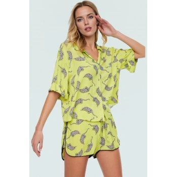 Şık Animal Desenli Viskoz Gömlek Şort Takım Yazlık Plaj Modası Kaliteli İşçilik